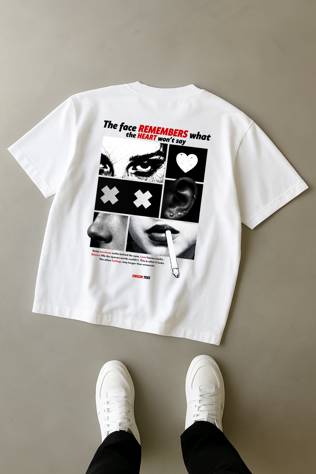“The face remembers what the heart won’t say.” - Unisex Tee