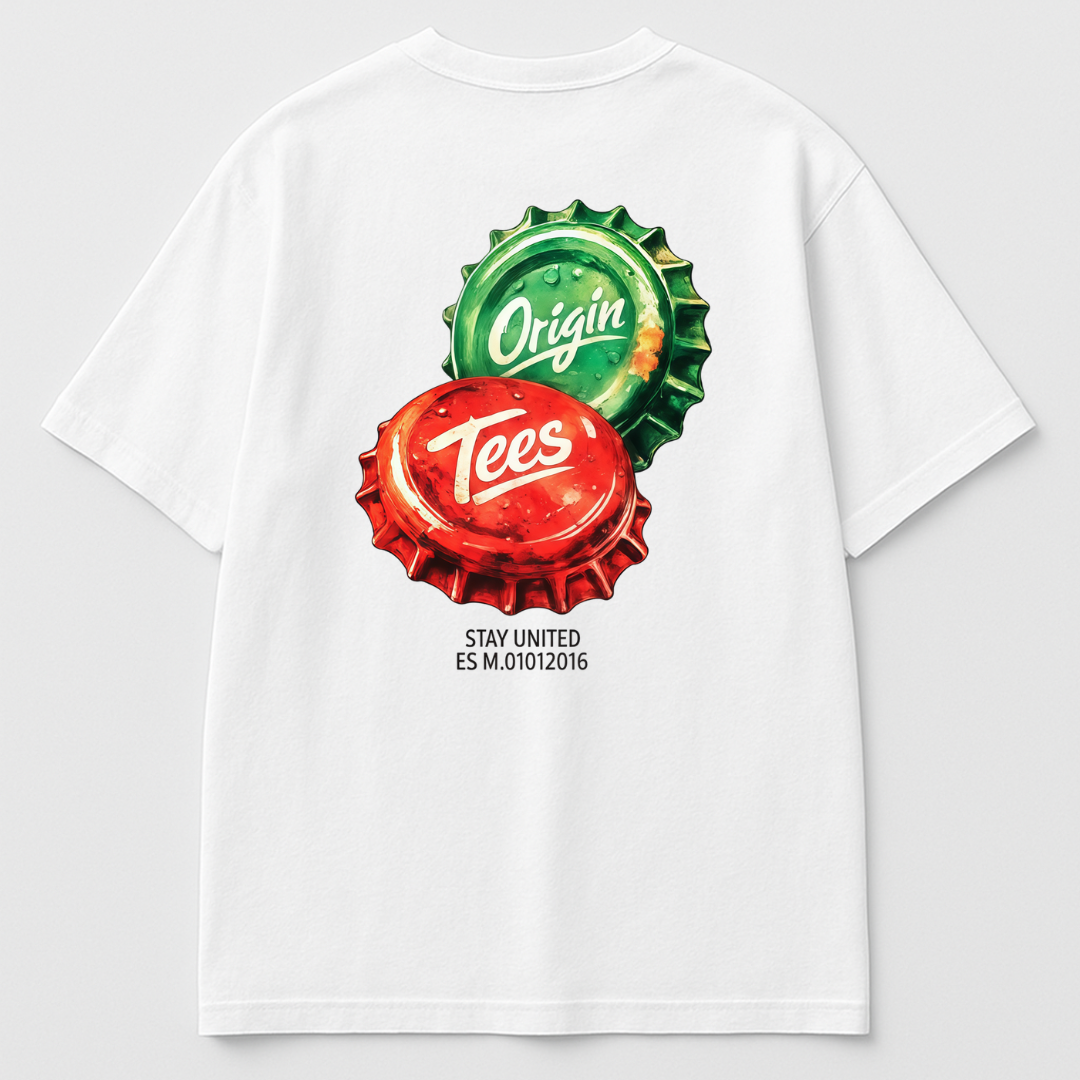 Origin Tees “Stay United” Bottle Cap Back Print T-Shirt